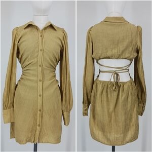 Le Lis Textured Open Back Shirt Dress